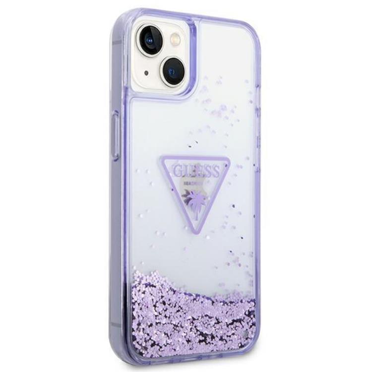 Guess GUESS iPhone 14 Plus Skal Liquid Glitter Palm Collection - Lila
