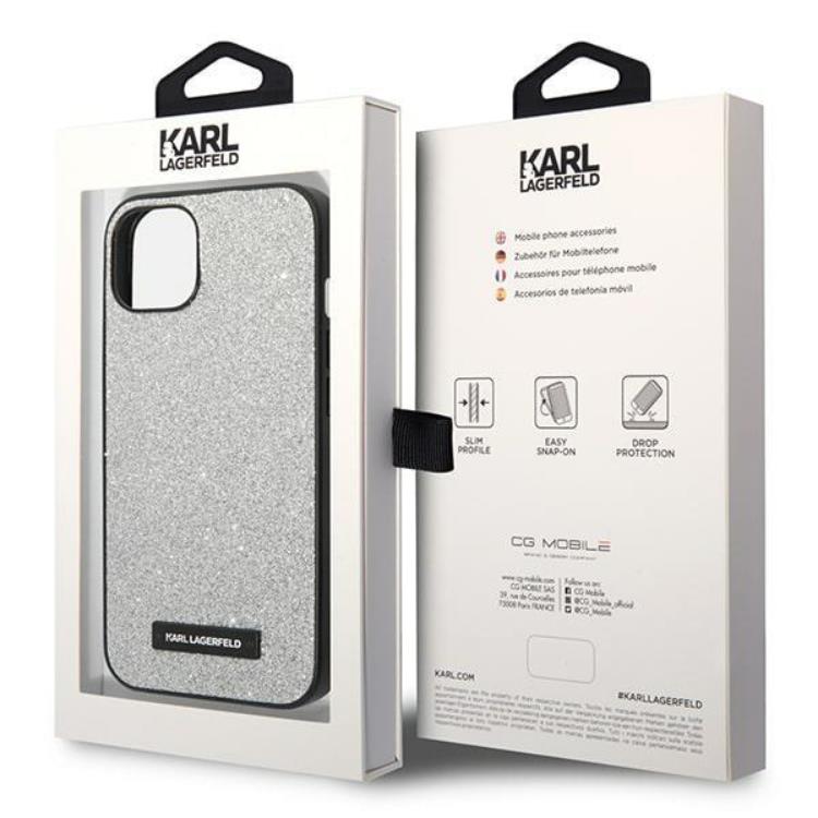KARL LAGERFELD Karl Lagerfeld iPhone 14 Plus Skal Glitter Plaque Logo - Silver