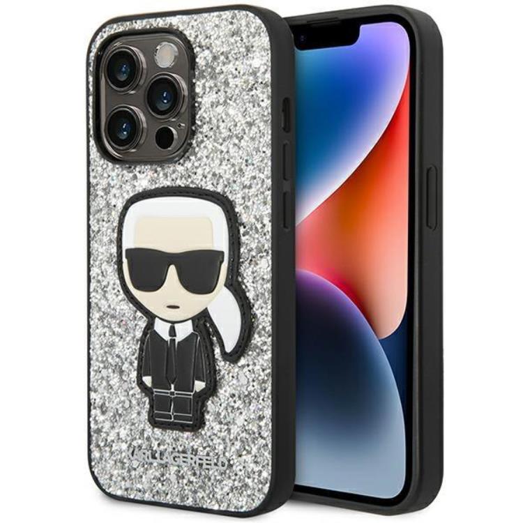 KARL LAGERFELD Karl Lagerfeld iPhone 14 Pro Skal Glitter Flakes Ikonik - Silver