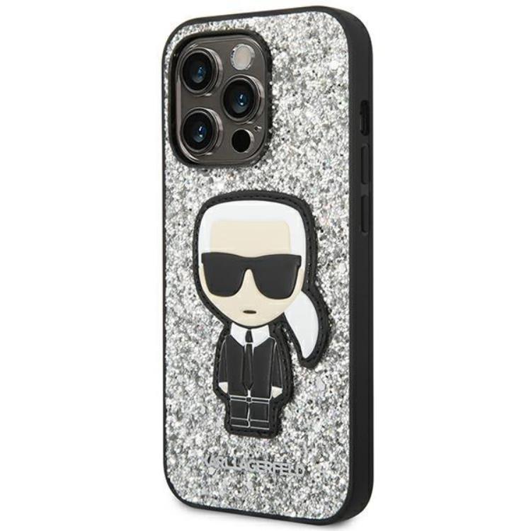 KARL LAGERFELD Karl Lagerfeld iPhone 14 Pro Skal Glitter Flakes Ikonik - Silver