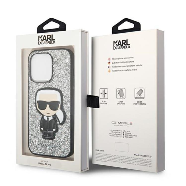 KARL LAGERFELD Karl Lagerfeld iPhone 14 Pro Skal Glitter Flakes Ikonik - Silver