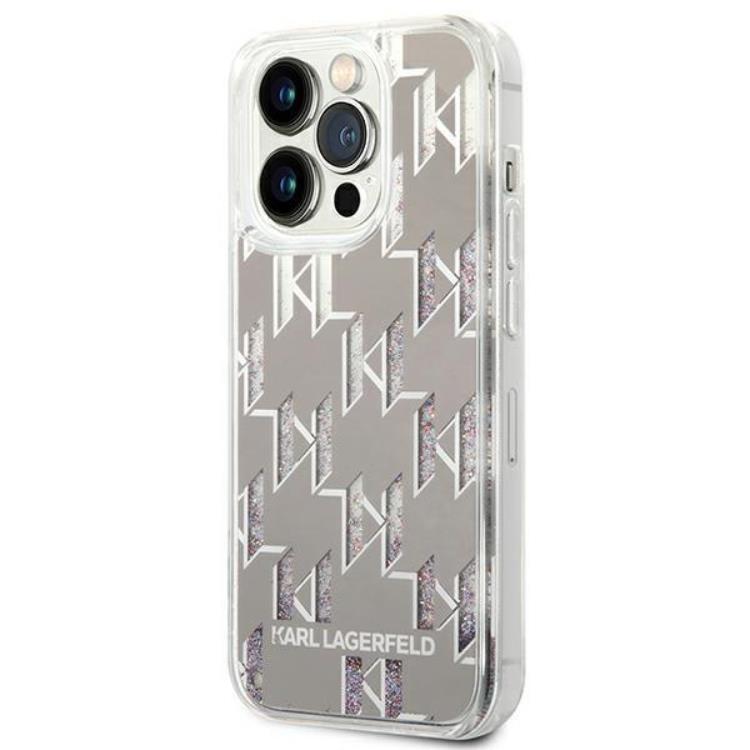 KARL LAGERFELD Karl Lagerfeld iPhone 14 Pro Skal Liquid Glitter Monogram - Silver