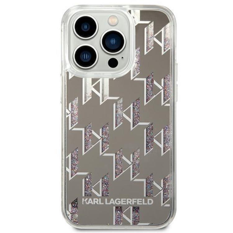 KARL LAGERFELD Karl Lagerfeld iPhone 14 Pro Skal Liquid Glitter Monogram - Silver