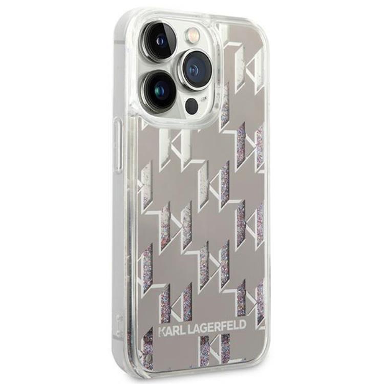 KARL LAGERFELD Karl Lagerfeld iPhone 14 Pro Skal Liquid Glitter Monogram - Silver