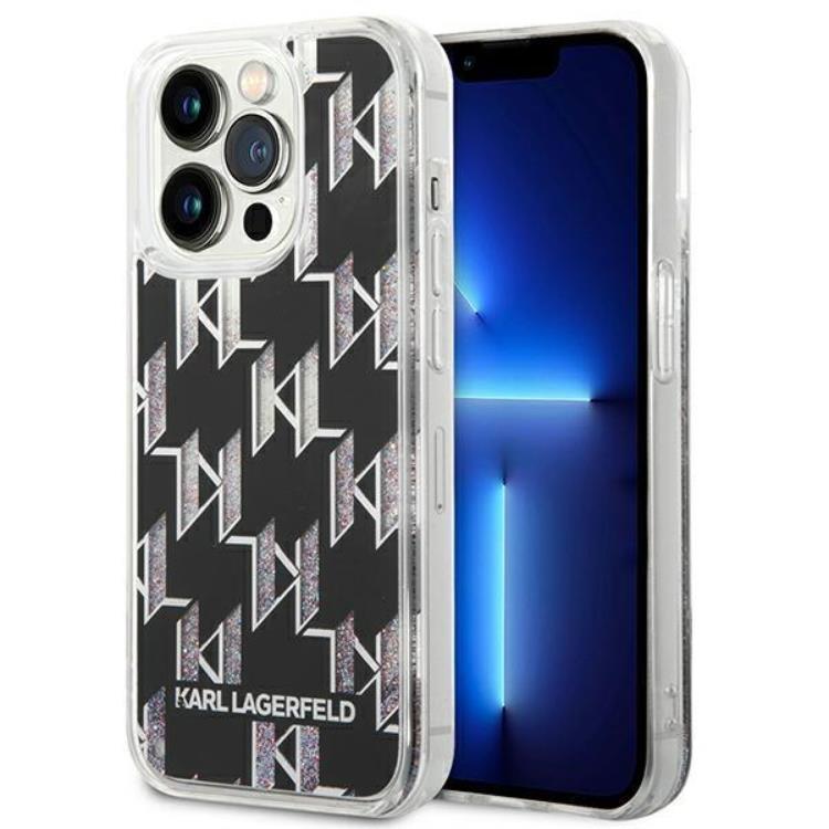 KARL LAGERFELD Karl Lagerfeld iPhone 14 Pro Skal Liquid Glitter Monogram - Svart