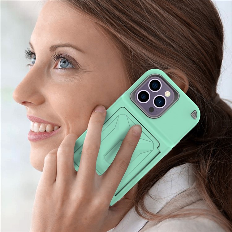 OEM iPhone 14 Pro Skal Korthållare Mirror Kickstand - Grön