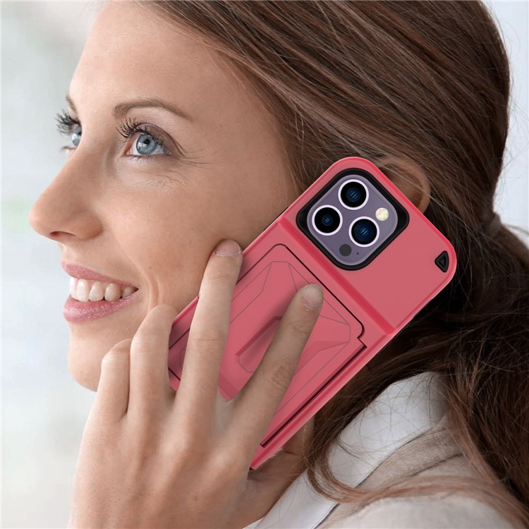 OEM iPhone 14 Pro Skal Korthållare Mirror Kickstand - Röd