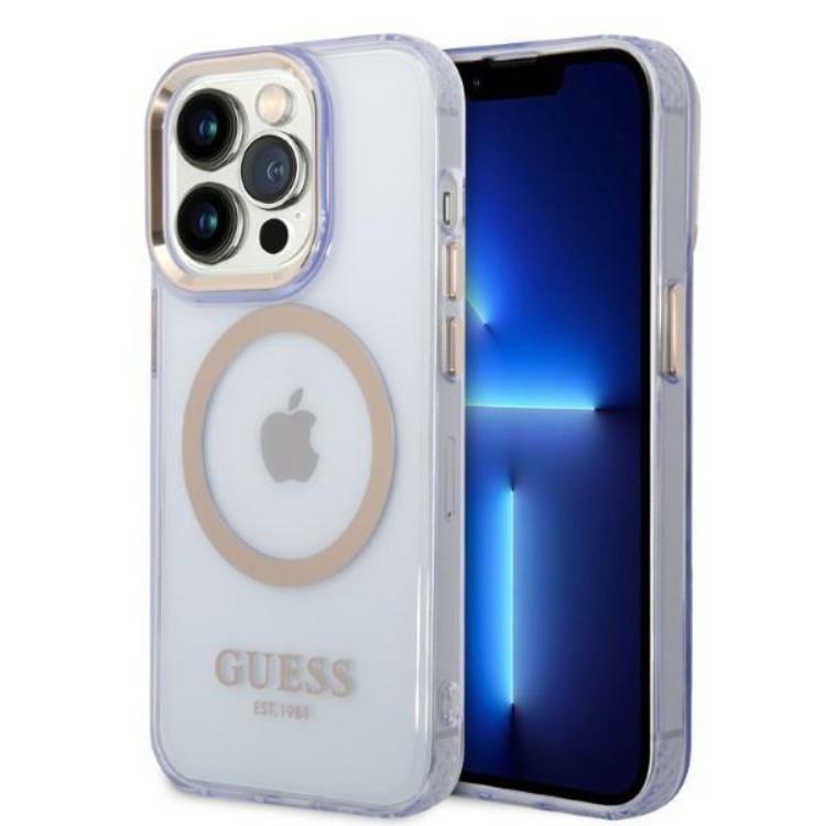 Guess GUESS iPhone 14 Pro Max Skal MagSafe Gold Outline Translucent - Lila
