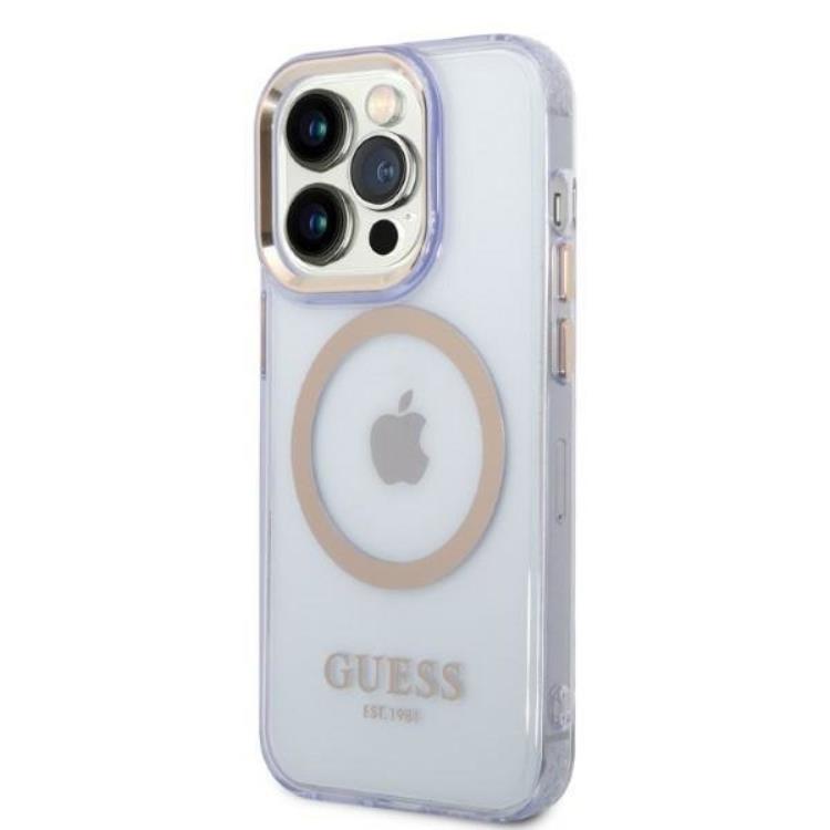 Guess GUESS iPhone 14 Pro Max Skal MagSafe Gold Outline Translucent - Lila