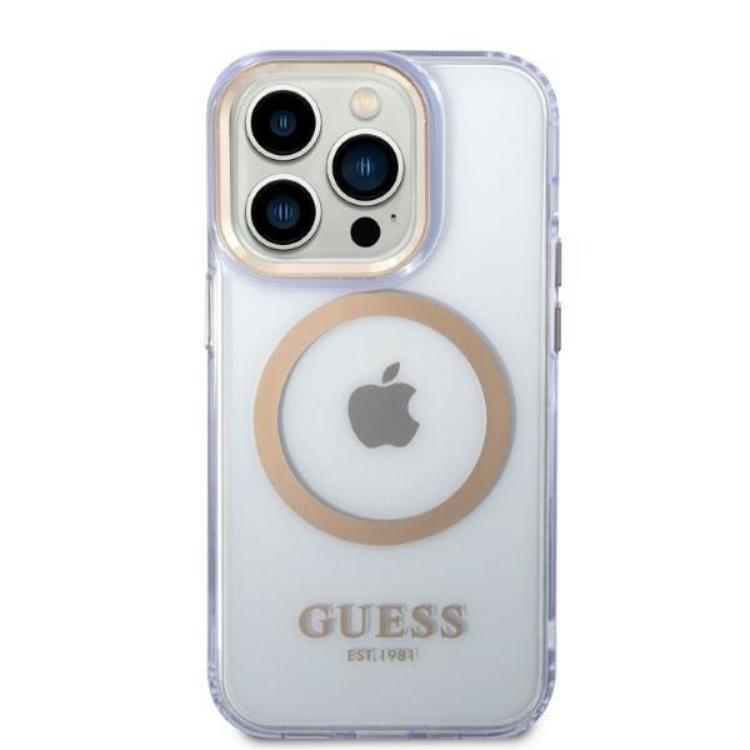 Guess GUESS iPhone 14 Pro Max Skal MagSafe Gold Outline Translucent - Lila