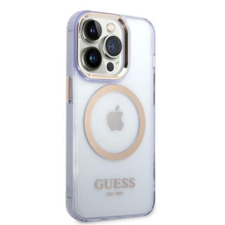 Guess GUESS iPhone 14 Pro Max Skal MagSafe Gold Outline Translucent - Lila