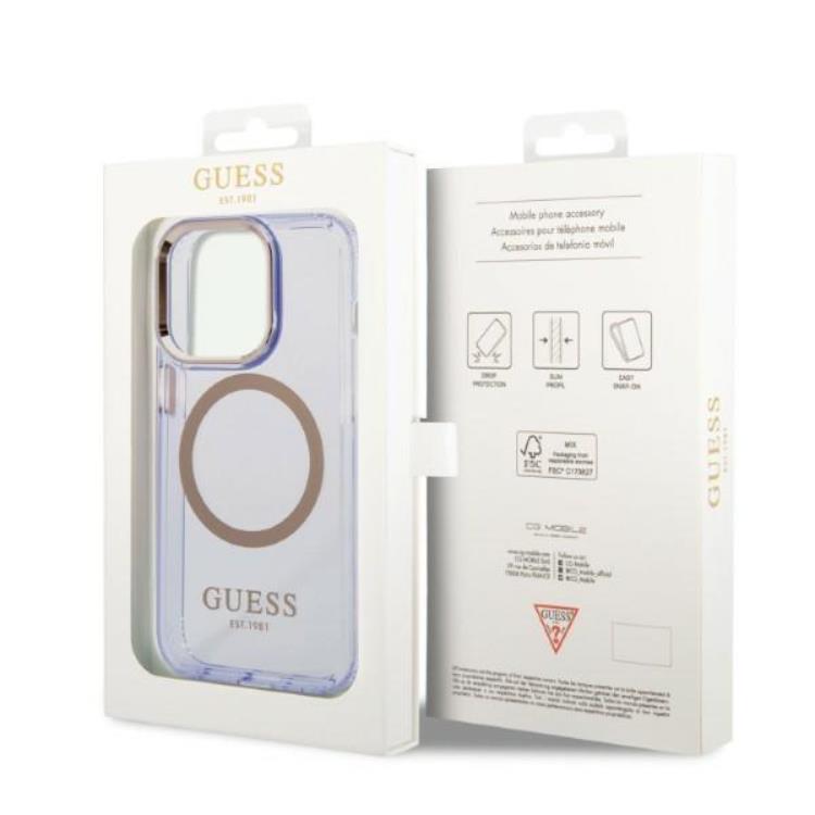 Guess GUESS iPhone 14 Pro Max Skal MagSafe Gold Outline Translucent - Lila