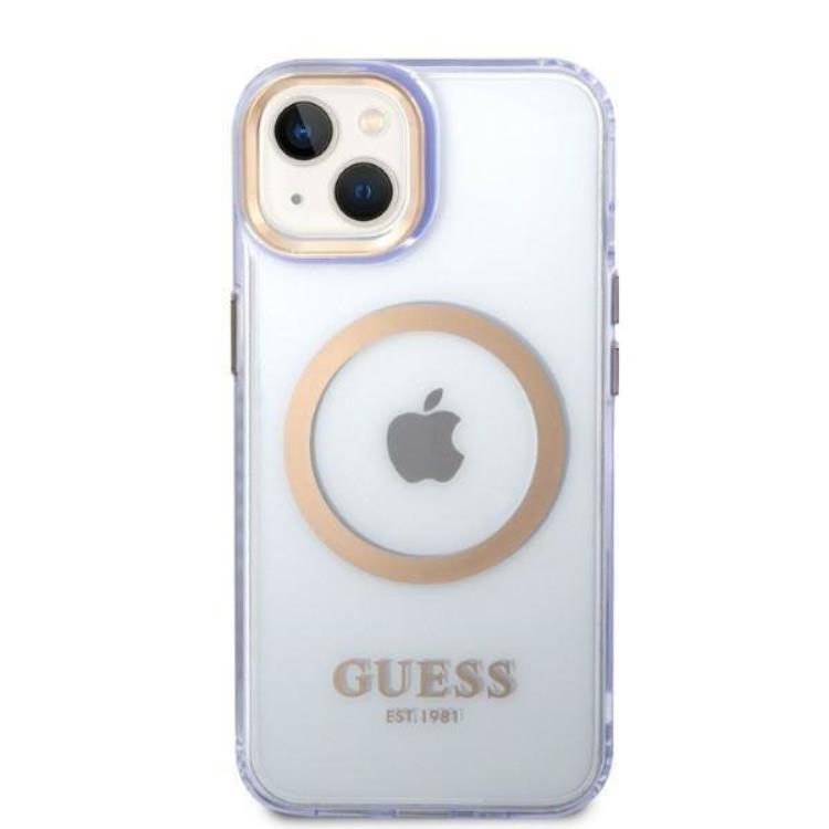 Guess GUESS iPhone 14 Skal MagSafe Gold Outline Translucent - Lila