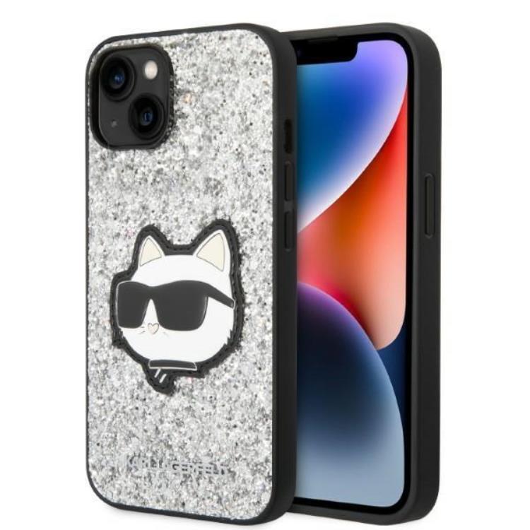 KARL LAGERFELD Karl Lagerfeld iPhone 14 Plus Skal Glitter Choupette Patch - Silver