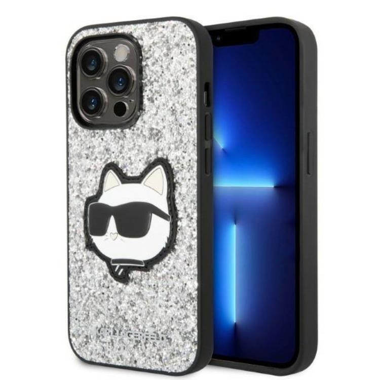 KARL LAGERFELD Karl Lagerfeld iPhone 14 Pro Skal Glitter Choupette Patch - Silver