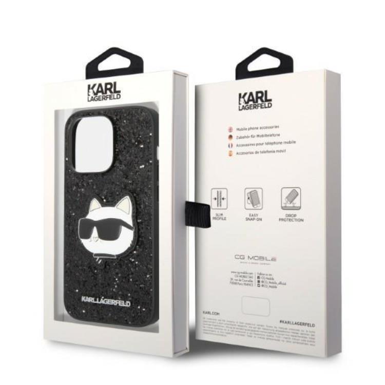 KARL LAGERFELD Karl Lagerfeld iPhone 14 Pro Skal Glitter Choupette Patch - Svart