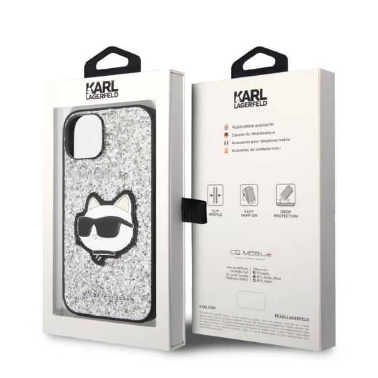 KARL LAGERFELD Karl Lagerfeld iPhone 14 Skal Glitter Choupette Patch - Silver