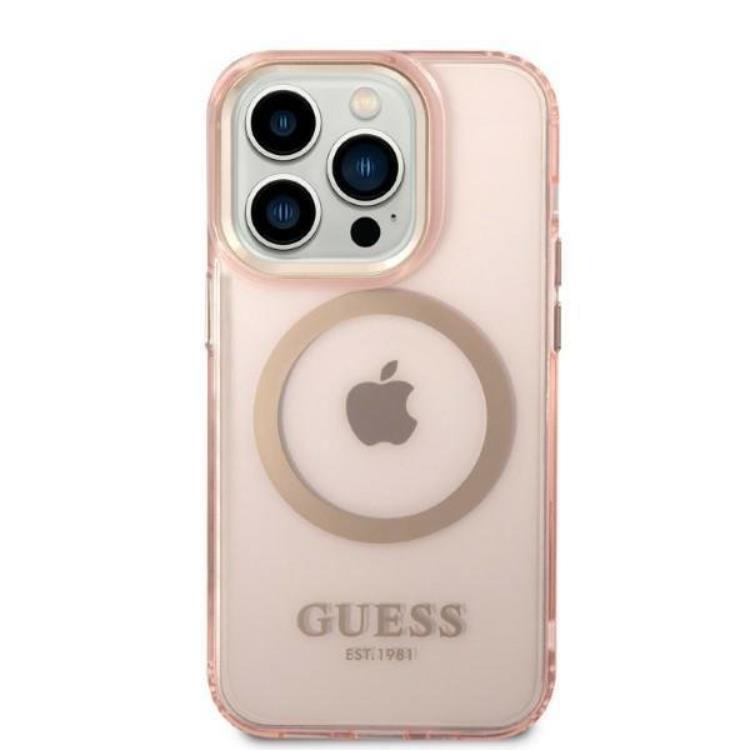 Guess GUESS iPhone 14 Pro Skal MagSafe Gold Outline Translucent - Rosa
