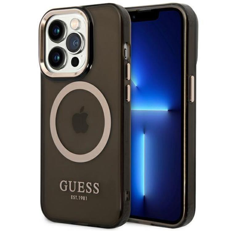 Guess GUESS iPhone 14 Pro Skal MagSafe Gold Outline Translucent - Svart