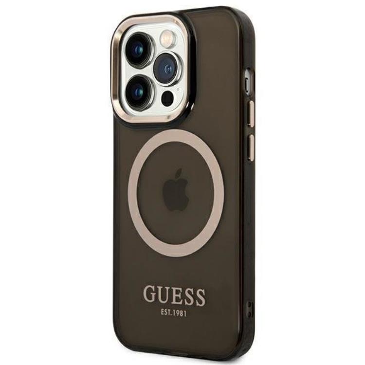 Guess GUESS iPhone 14 Pro Skal MagSafe Gold Outline Translucent - Svart