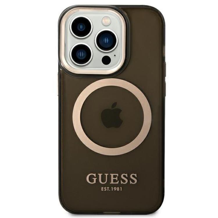 Guess GUESS iPhone 14 Pro Skal MagSafe Gold Outline Translucent - Svart