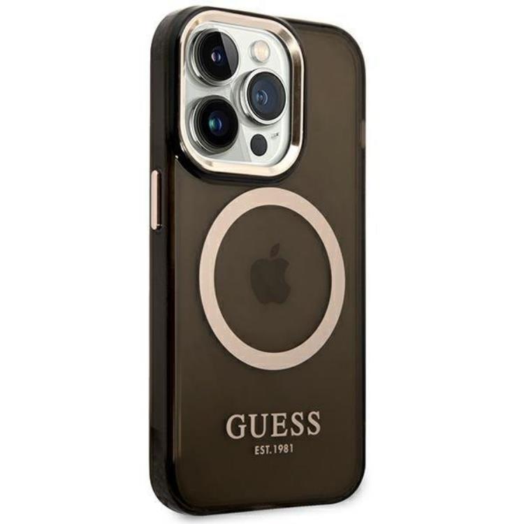 Guess GUESS iPhone 14 Pro Skal MagSafe Gold Outline Translucent - Svart