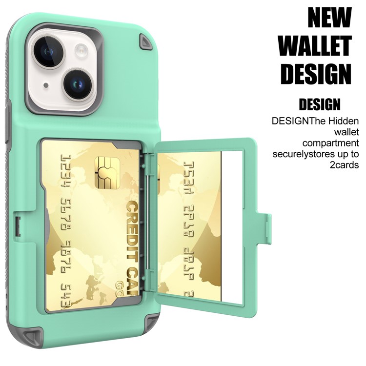 OEM iPhone 14 Plus Skal Korthållare Mirror Kickstand - Grön