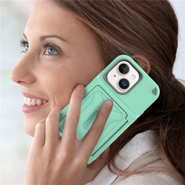 OEM iPhone 14 Plus Skal Korthållare Mirror Kickstand - Grön