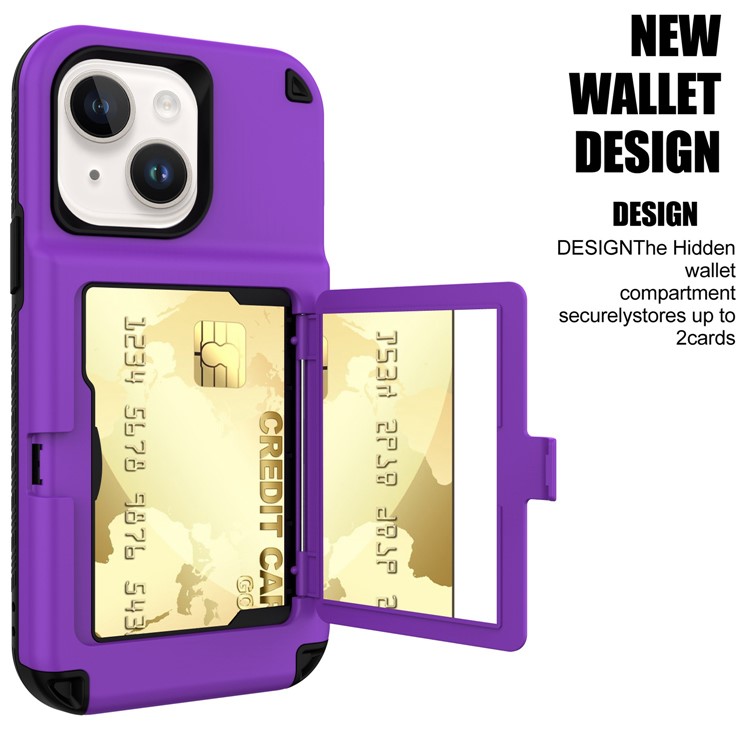 OEM iPhone 14 Plus Skal Korthållare Mirror Kickstand - Lila