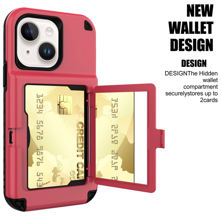 OEM iPhone 14 Plus Skal Korthållare Mirror Kickstand - Röd