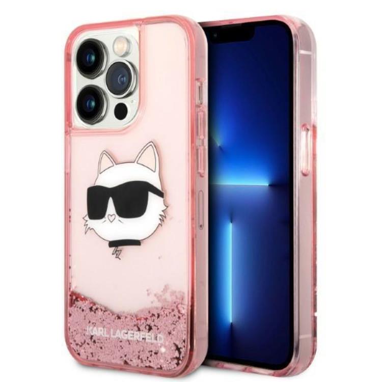 KARL LAGERFELD Karl Lagerfeld iPhone 14 Pro Skal Glitter Choupette Head - Rosa