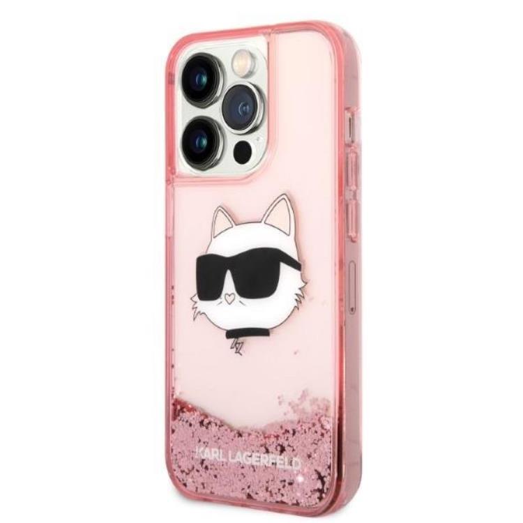 KARL LAGERFELD Karl Lagerfeld iPhone 14 Pro Skal Glitter Choupette Head - Rosa