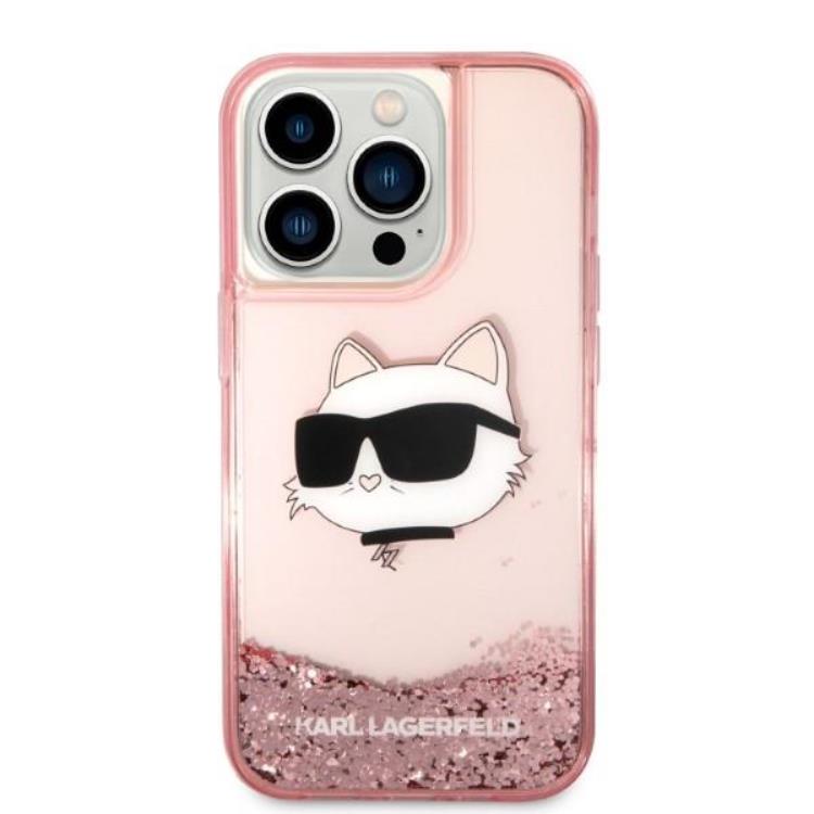 KARL LAGERFELD Karl Lagerfeld iPhone 14 Pro Skal Glitter Choupette Head - Rosa