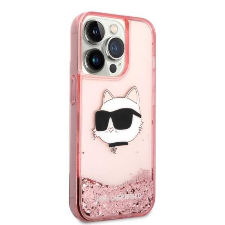 KARL LAGERFELD Karl Lagerfeld iPhone 14 Pro Skal Glitter Choupette Head - Rosa