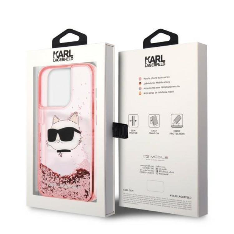 KARL LAGERFELD Karl Lagerfeld iPhone 14 Pro Skal Glitter Choupette Head - Rosa