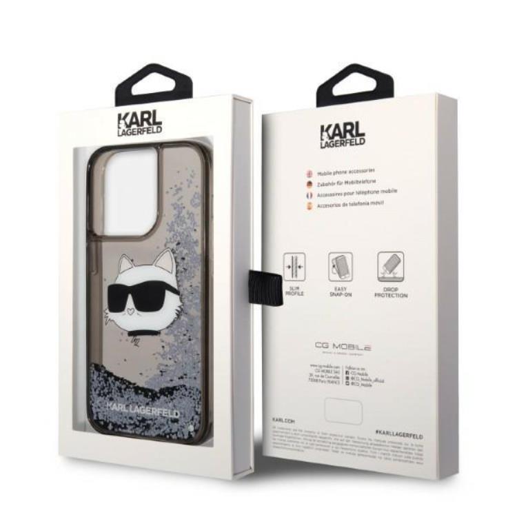 KARL LAGERFELD Karl Lagerfeld iPhone 14 Pro Skal Glitter Choupette Head - Svart