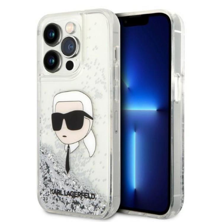 KARL LAGERFELD Karl Lagerfeld iPhone 14 Pro Skal Glitter Karl Head - Silver