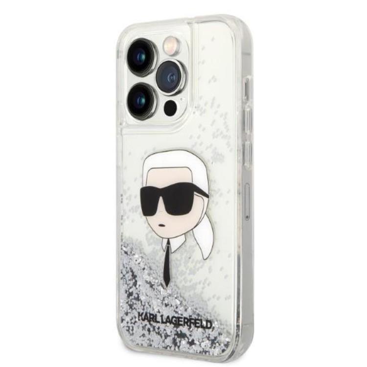 KARL LAGERFELD Karl Lagerfeld iPhone 14 Pro Skal Glitter Karl Head - Silver