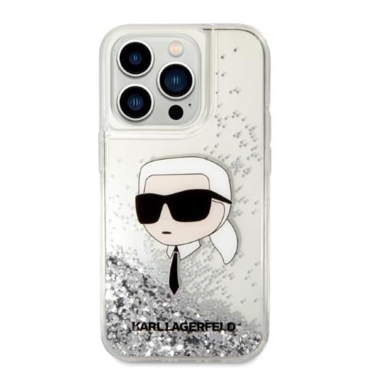KARL LAGERFELD Karl Lagerfeld iPhone 14 Pro Skal Glitter Karl Head - Silver