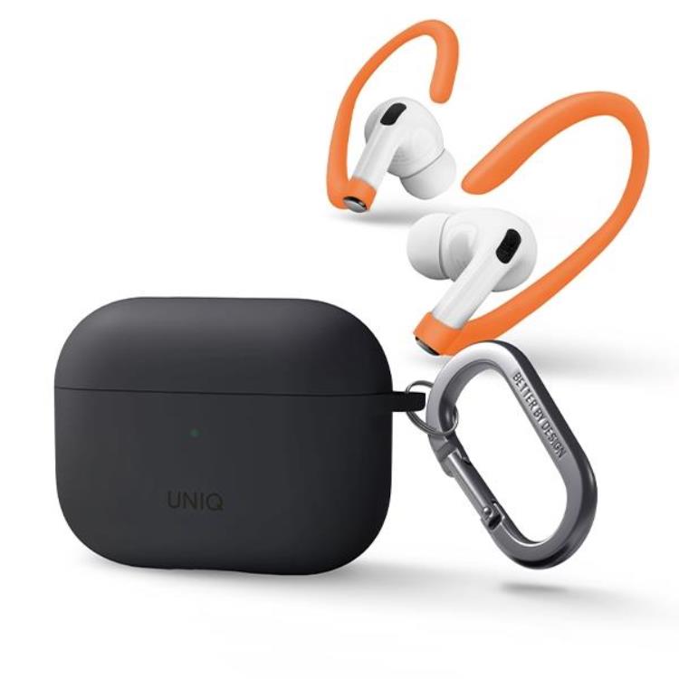 UNIQ UNIQ AirPods Pro 2 Skal Nexo Silikon med Ear Hooks - Charcoal Grå