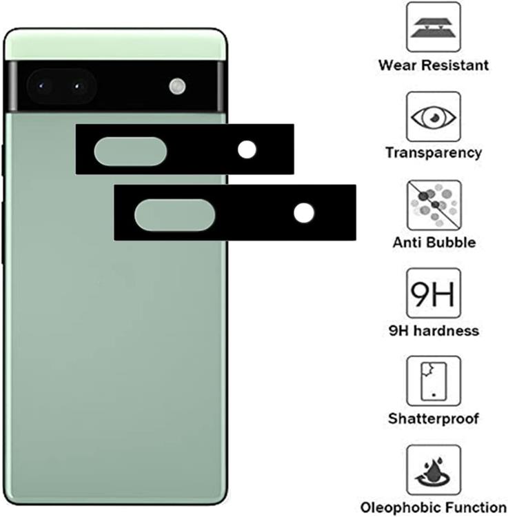 OEM [2-PACK] Google Pixel 6a Härdat glas Kameralinsskydd - Svart