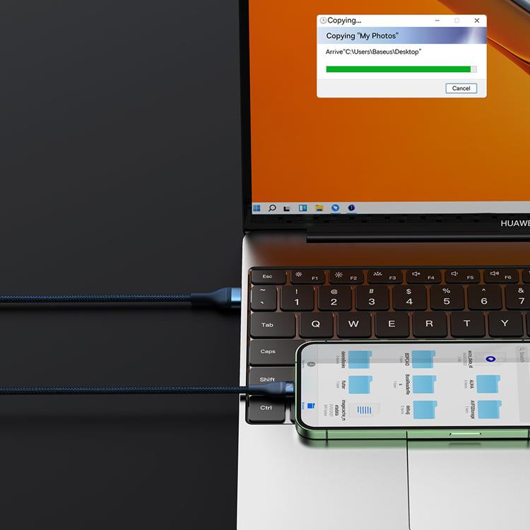 BASEUS Baseus 3in1 Flash Series USB-C/Micro-USB/Lightning 66W 480Mb/s 1.2m - Blå