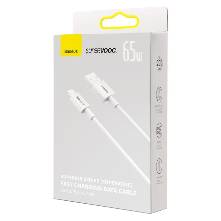 BASEUS Baseus Superior SUPERVOOC USB-C till USB-A kabel 65W 1m - Vit
