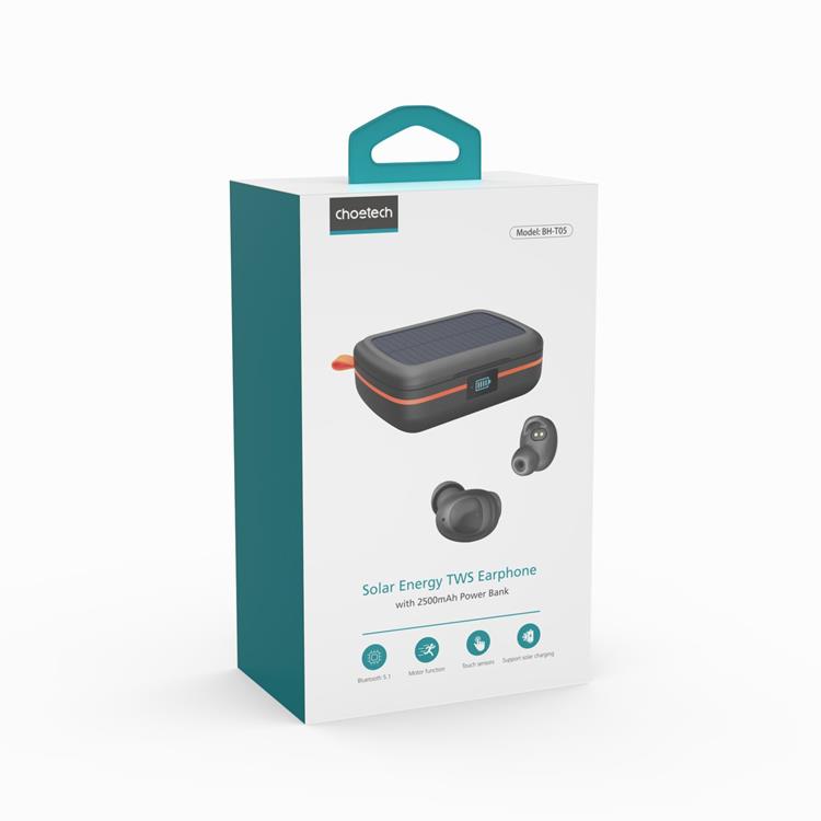 Choetech Choetech In-ear Hörlurar BH-T05 Solar TWS med Powerbank 2500mAh - Svart