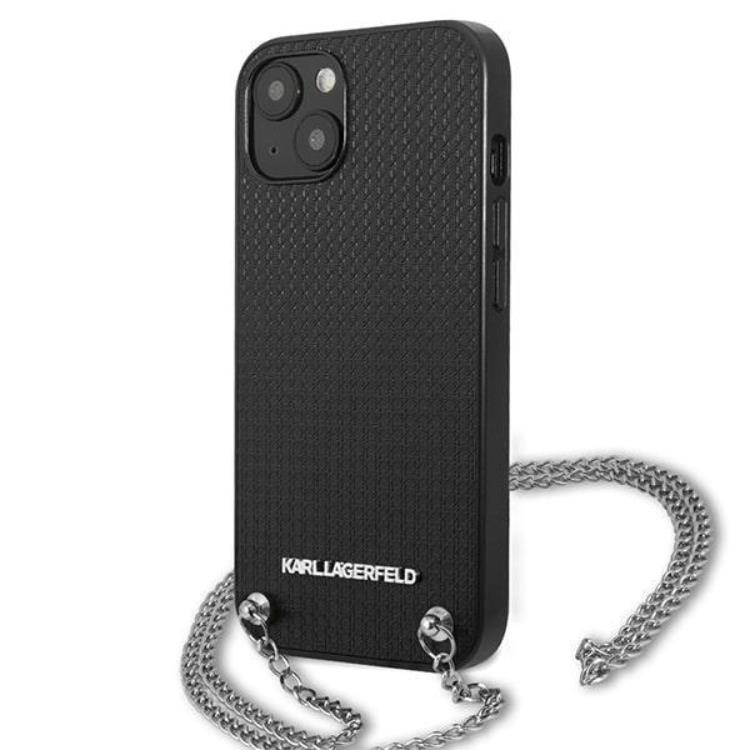 KARL LAGERFELD Karl Lagerfeld iPhone 13 mini Halsbandskal Läder Textured and Chain - Svart