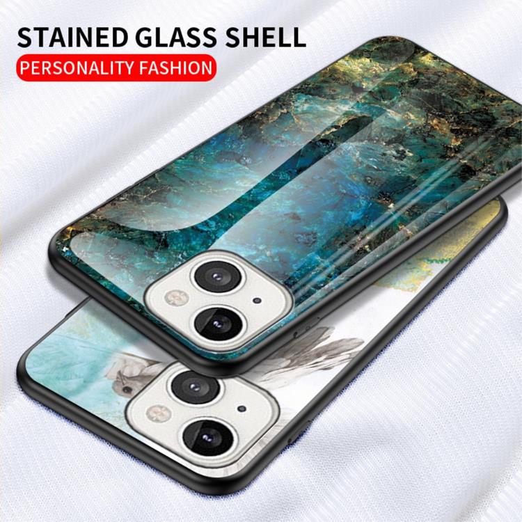 OEM Anti-Scratch Härdat Glas Skärmskydd Skal iPhone 13 - Vit Marble
