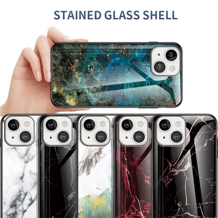OEM Anti-Scratch Härdat Glas Skärmskydd skal iPhone 13 mini - Röd Marble