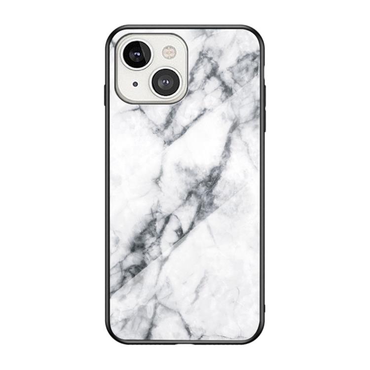 OEM Anti-Scratch Härdat Glas Skärmskydd Skal iPhone 13 - Vit Marble