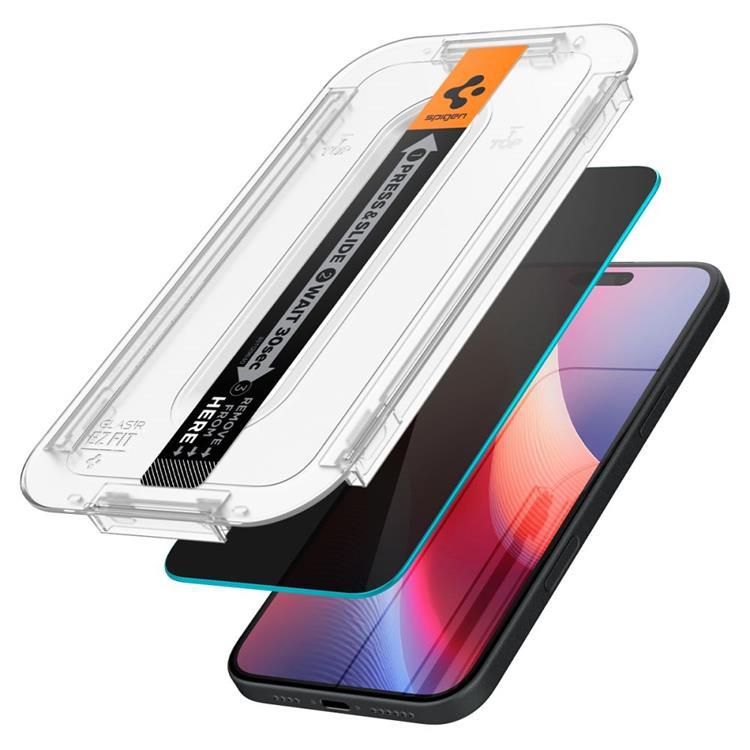 Spigen [2-Pack] Spigen iPhone 15/16 Härdat Glas Skärmskydd Privacy
