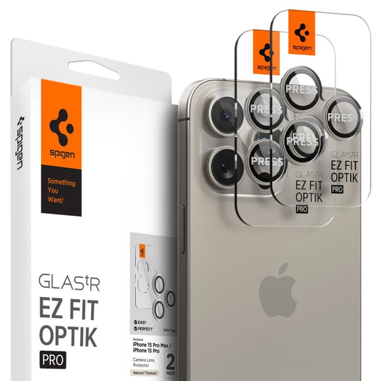 Spigen [2-PACK] Spigen iPhone 15 Pro/15 Pro Max Kameralinsskydd i Härdat Glas